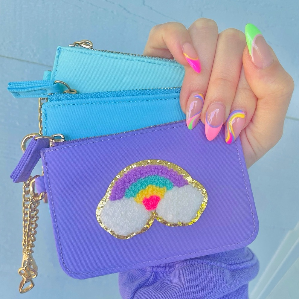Womens card holder on a chain, key chain wallet, stoney clover nylon pouch patch
